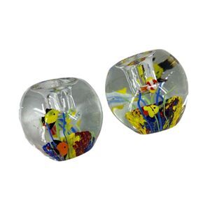 Murano Glass Candle Holders VTG paperweight fishbowl aquarium pair